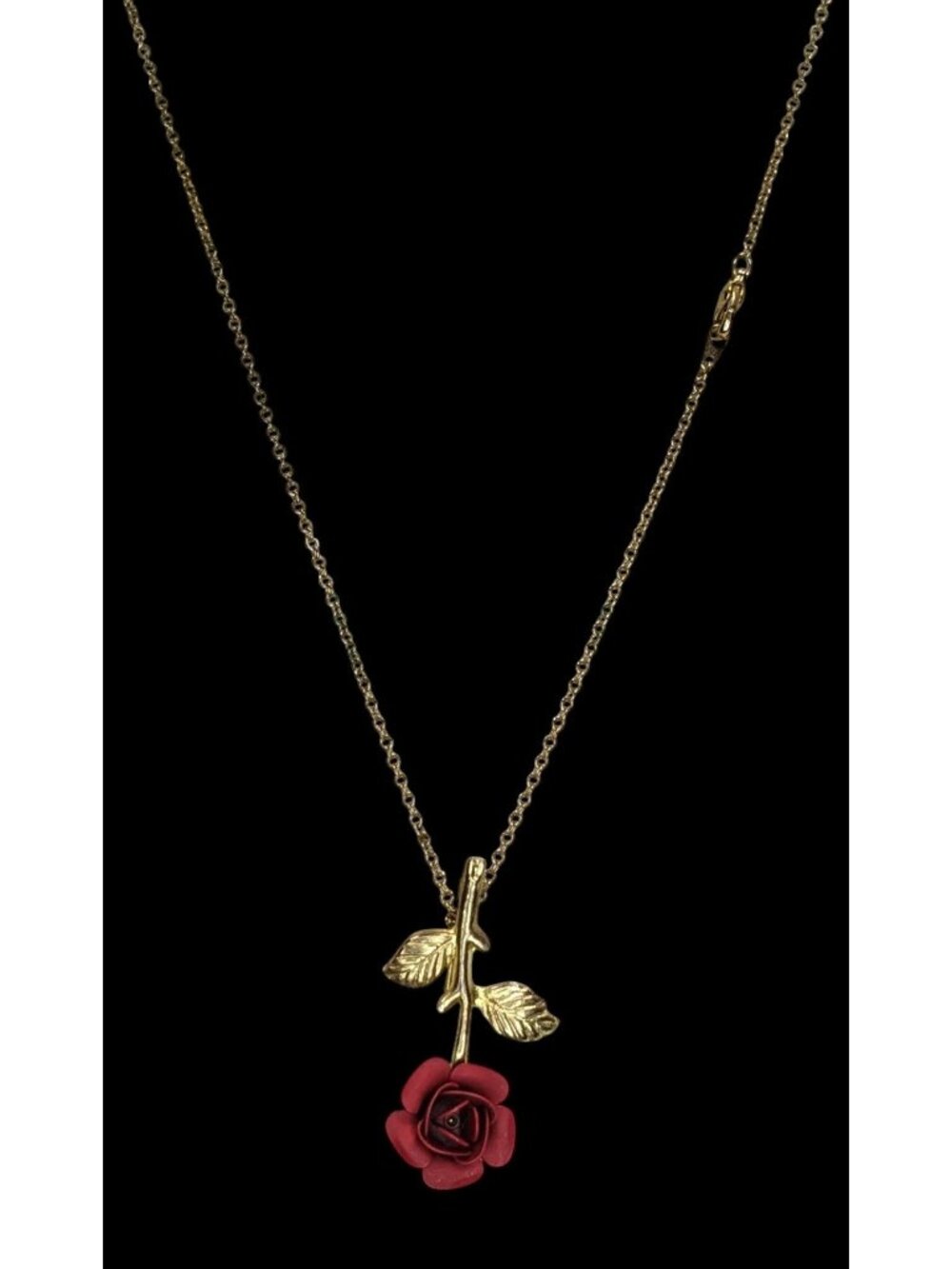 Vintage Rose Pendant Necklace Gold Red Floral Romance Convertible Brooch Necklac